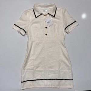 NWT Heart Buttons Collar Dress Short Sleeve Linen Women Size S